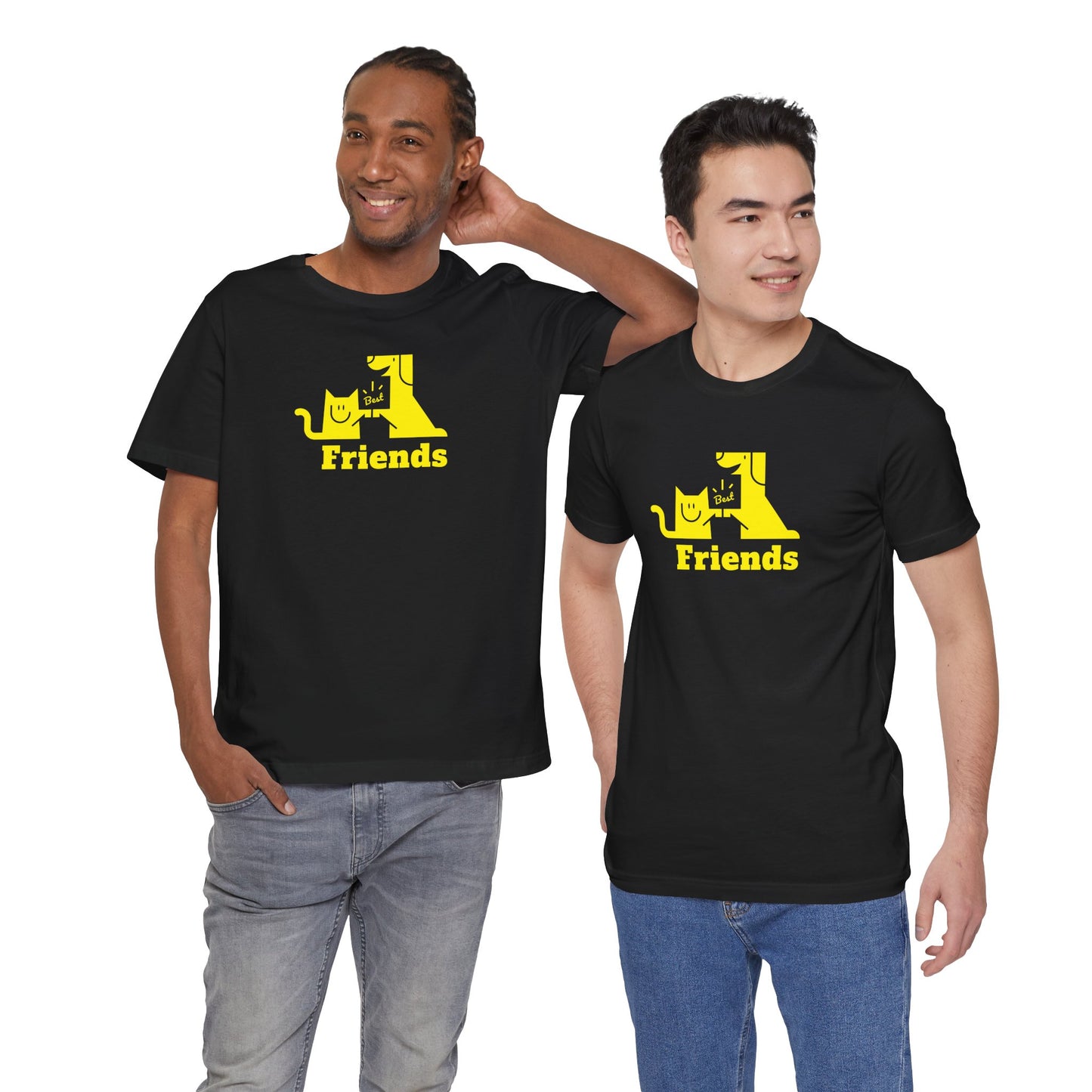 Cat & Dog Hi-5 Each Other Best Friends Yellow Print Unisex Jersey Short Sleeve Tee