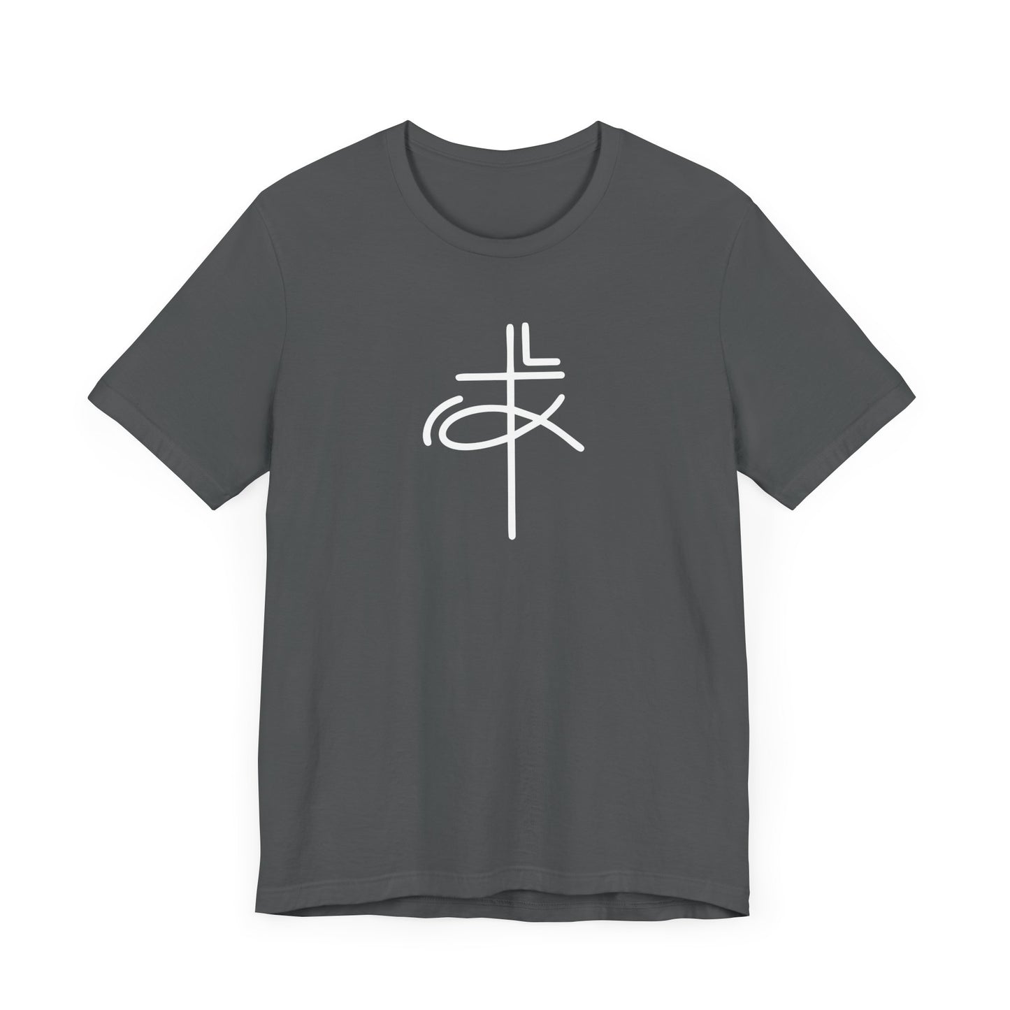 Crucifix Ichthys Jesus Fish White Print Unisex Jersey Short Sleeve Tee