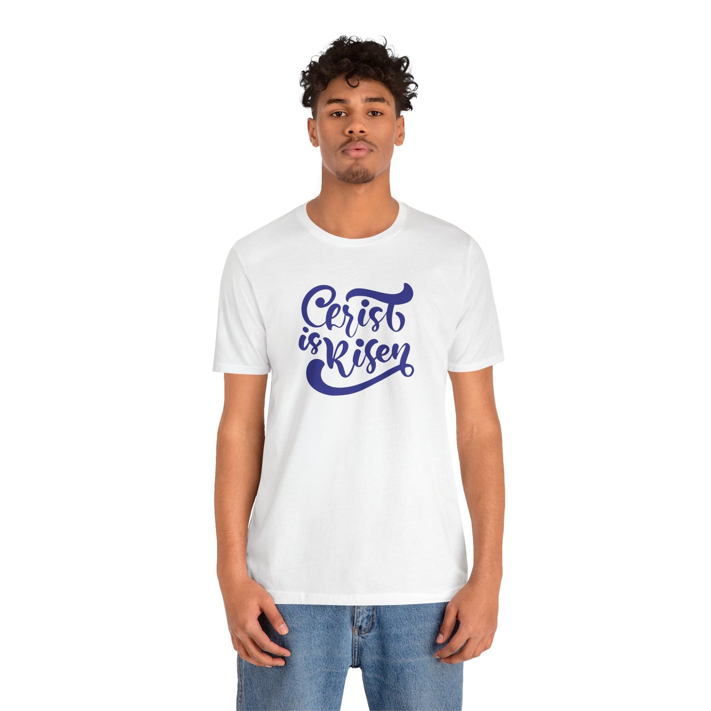 Christ is Risen Navy Print Unisex Jersey Short Sleeve Tee