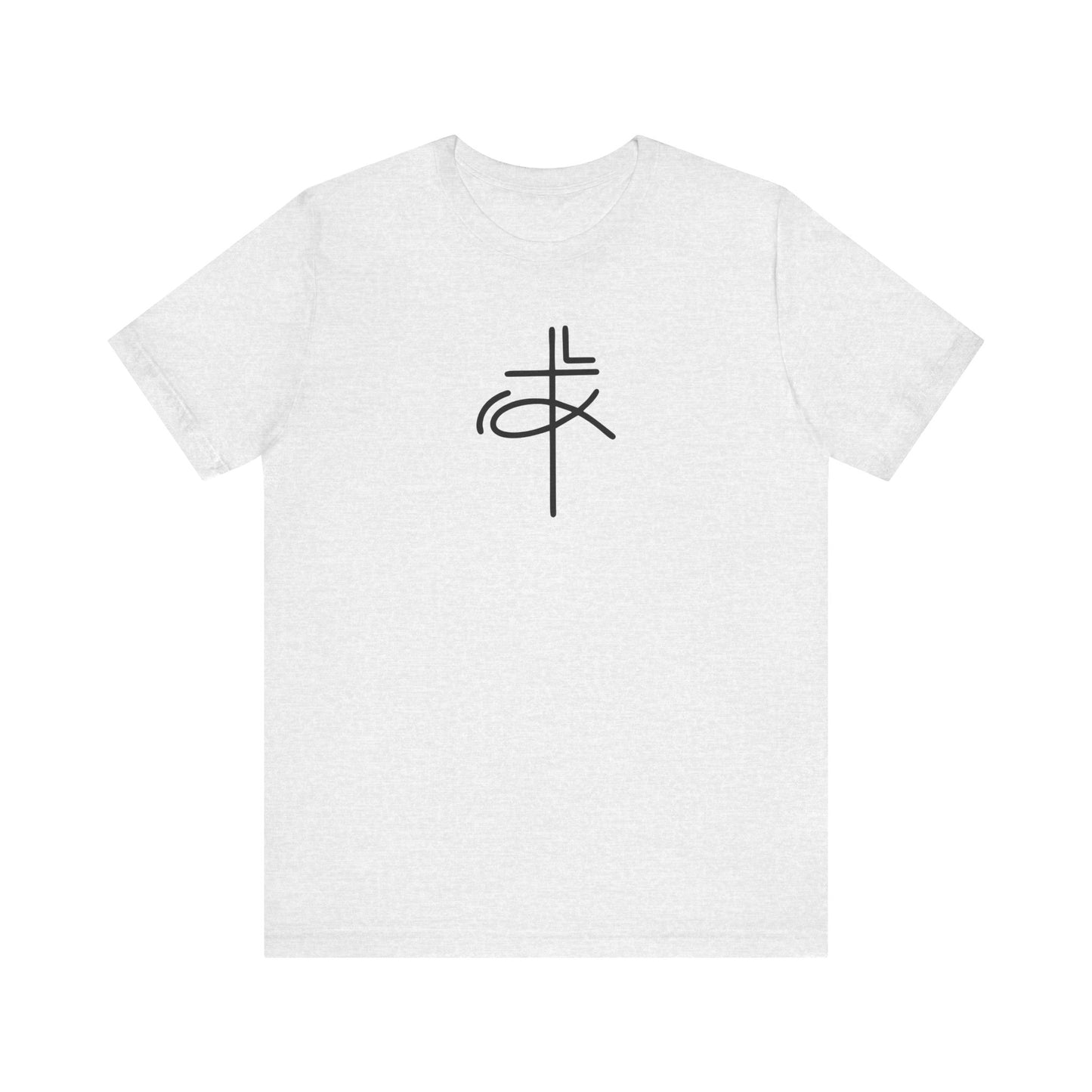 Crucifix Ichthys "Jesus Fish" Black Print Unisex Jersey Short Sleeve Tee