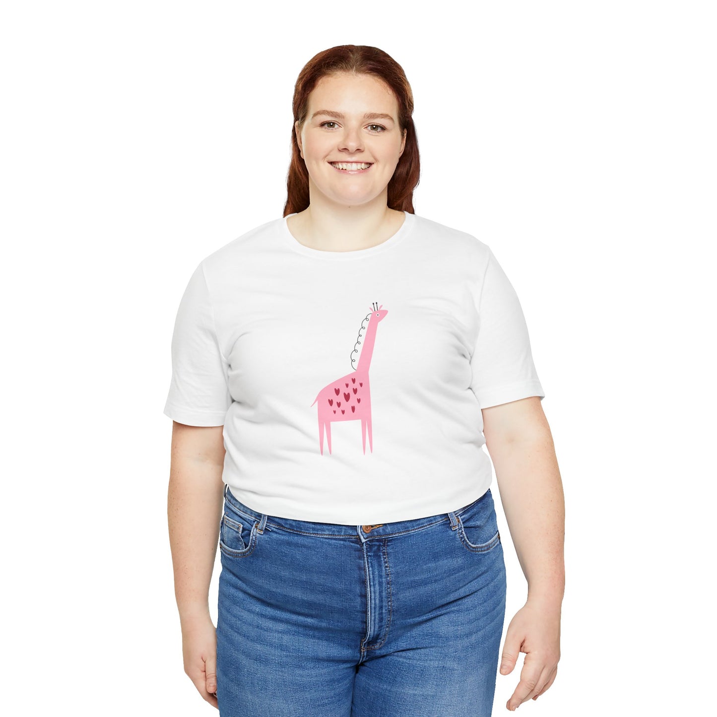 Adorable Pink Giraffe with Hearts Unisex Jersey Short Sleeve Tee