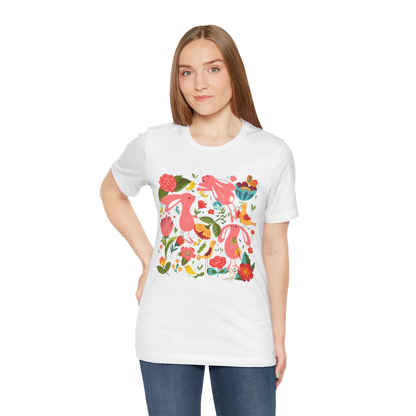 Bunny Bonanza Colorful Boho Easter Rabbit Trio Unisex Jersey Short Sleeve Tee