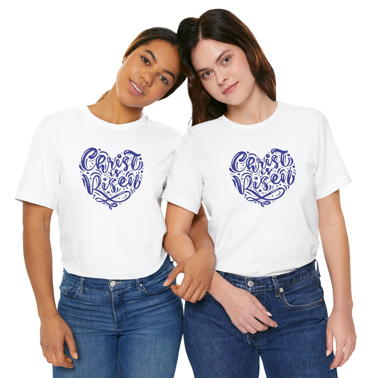 Christ is Risen Heart Shaped Navy Print Unisex Jersey Short Sleeve Tee