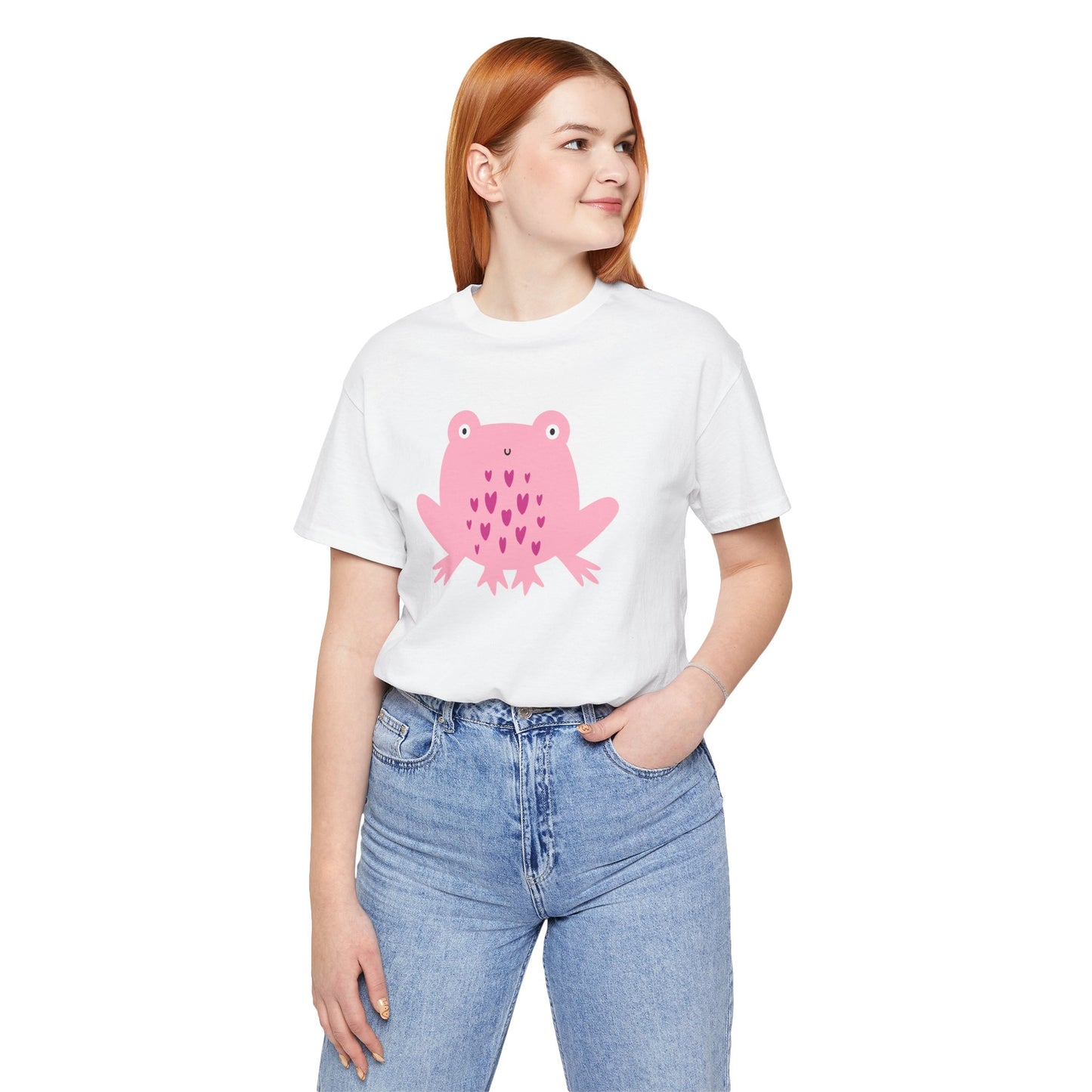 Adorable Pink Frog with Hearts Unisex Jersey Short Sleeve Tee