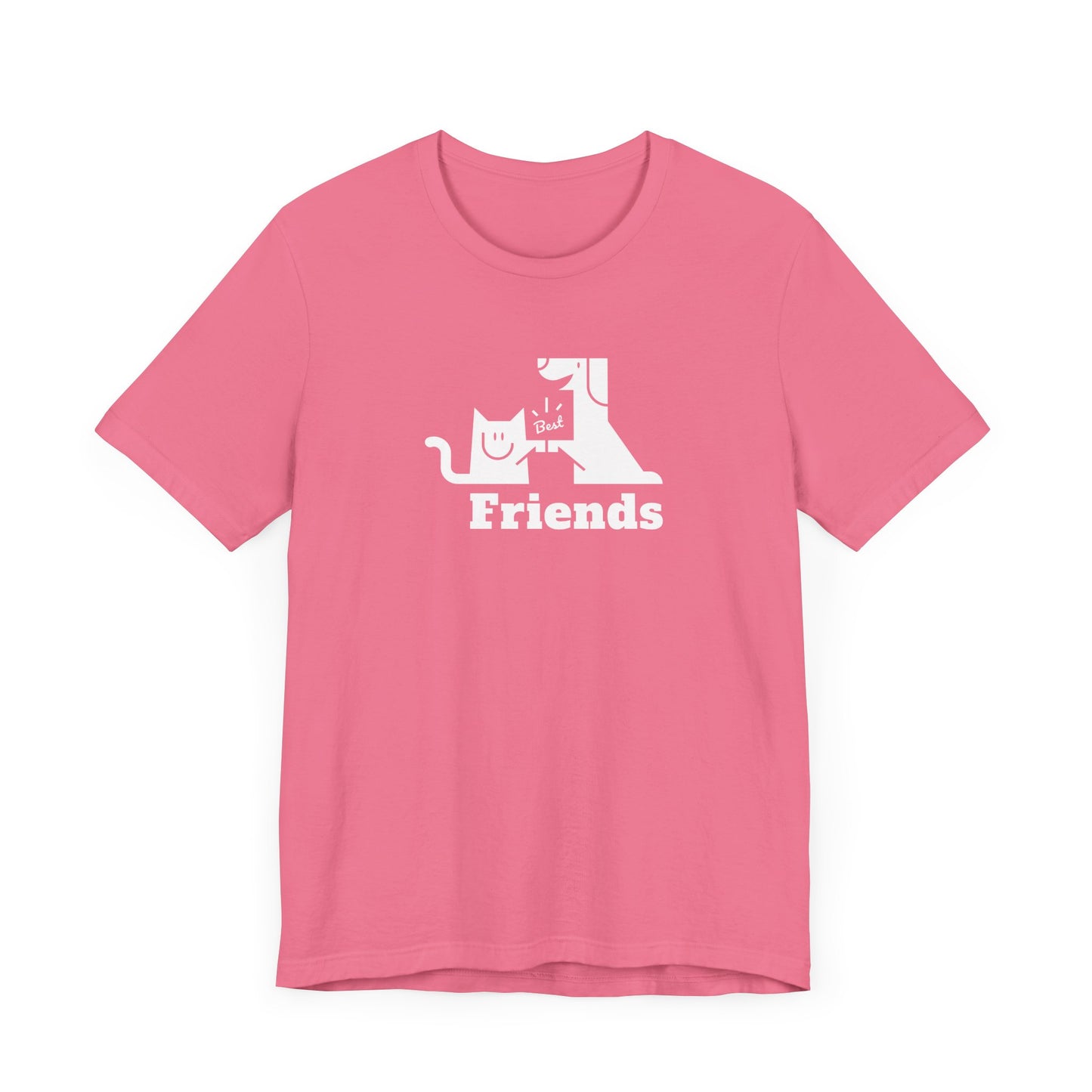 Cat & Dog Hi-5 Each Other Best Friends White Print Unisex Jersey Short Sleeve Tee