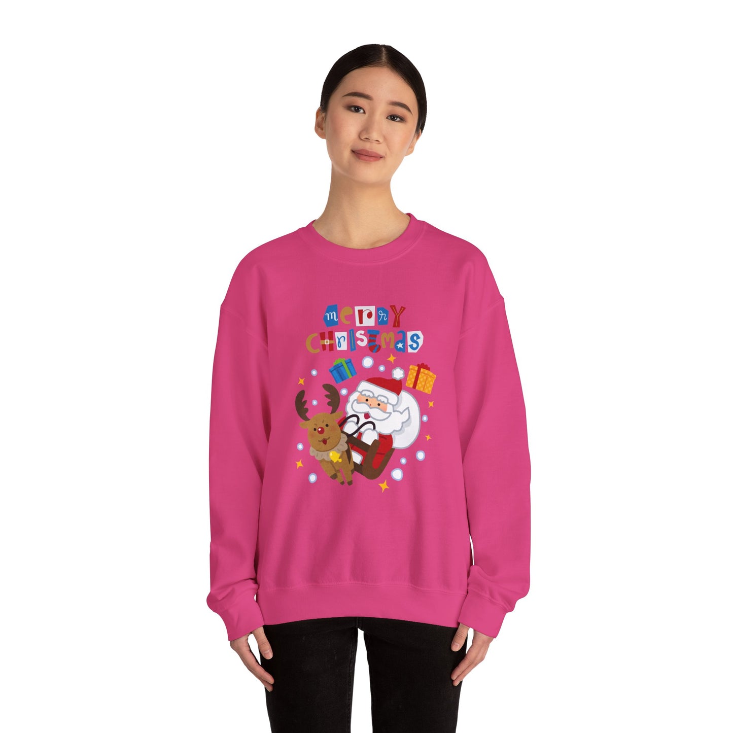 Unisex Heavy Blend Crewneck Sweatshirt Santa & Reindeer Merry Christmas π
π¦β¨