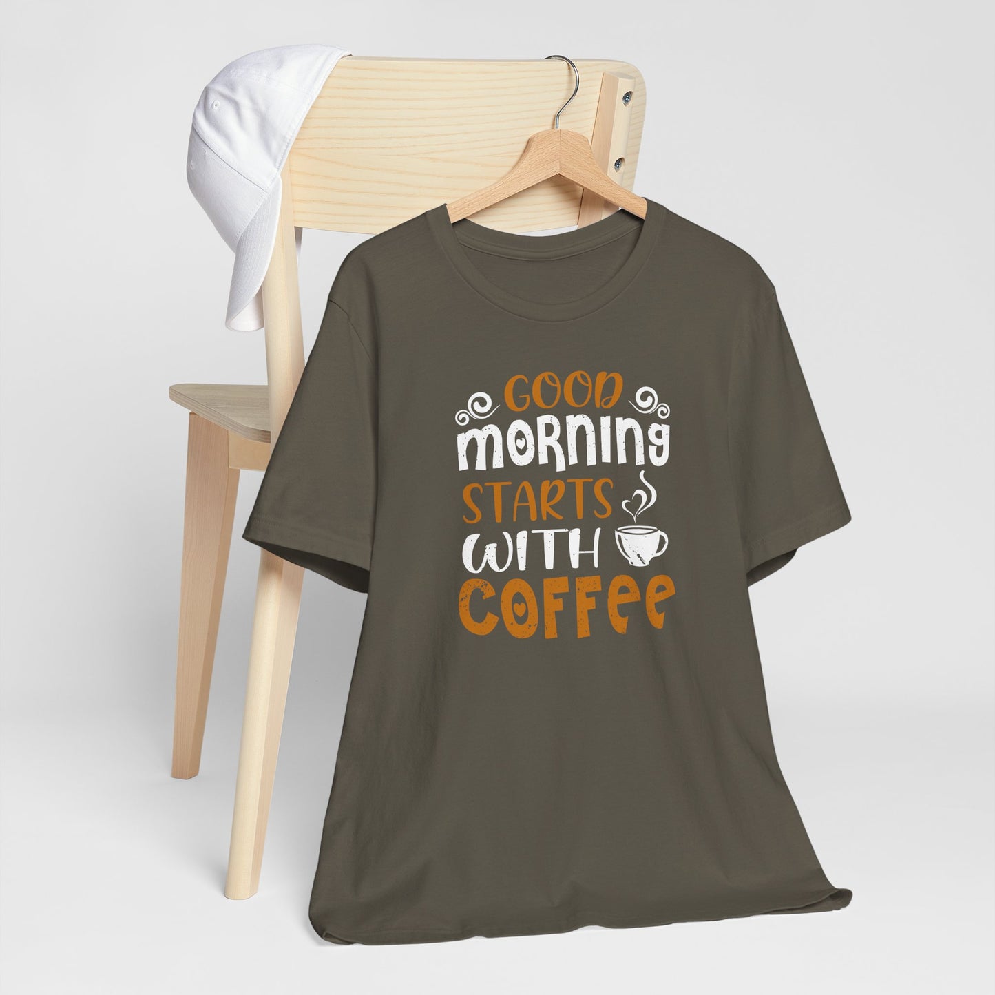 Good Morning Starts With Coffee Unisex Jersey Short Sleeve Tee