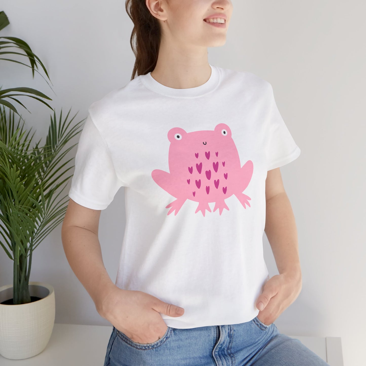 Adorable Pink Frog with Hearts Unisex Jersey Short Sleeve Tee