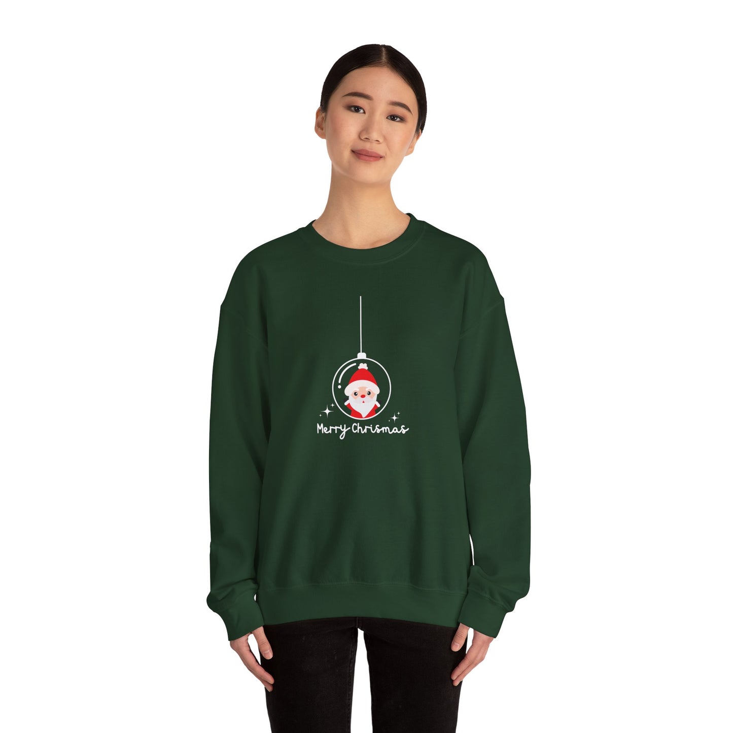 Unisex Heavy Blend Crewneck Sweatshirt Santa in Glass Ornament with Merry Christmas πβ¨