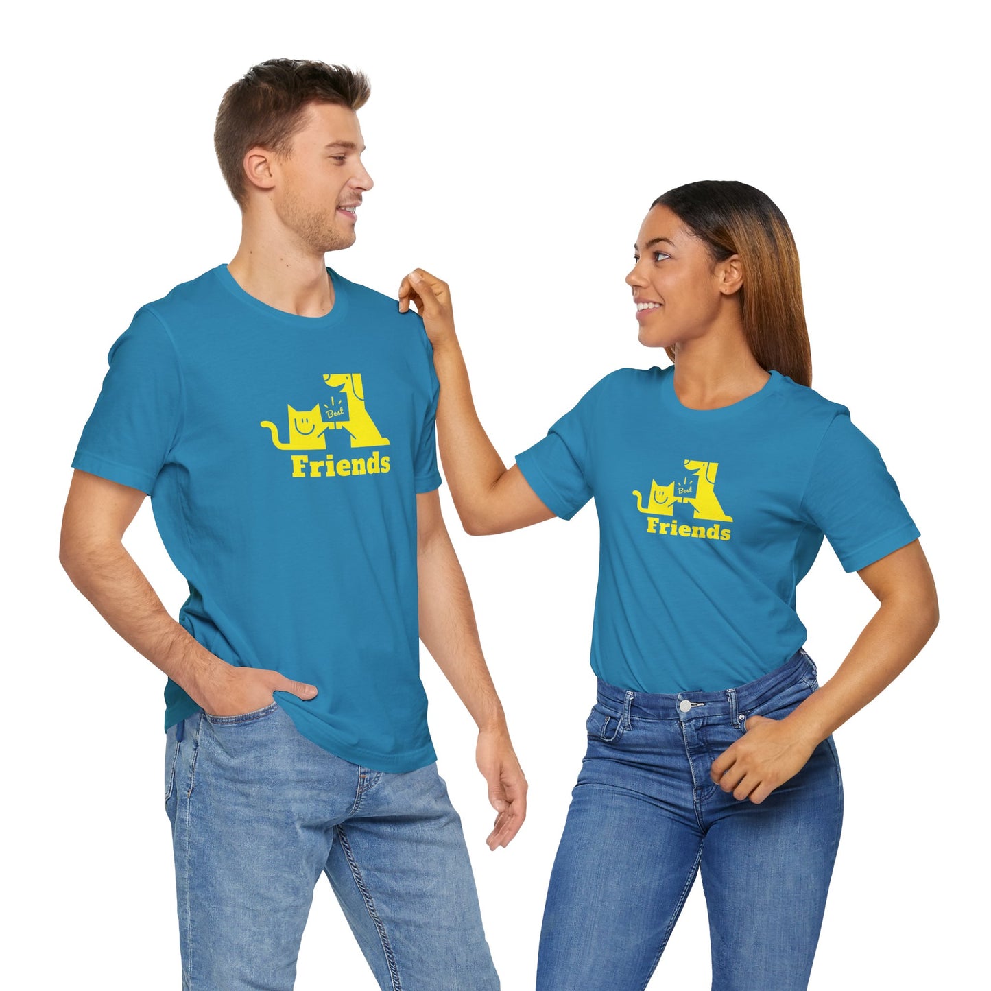 Cat & Dog Hi-5 Each Other Best Friends Yellow Print Unisex Jersey Short Sleeve Tee
