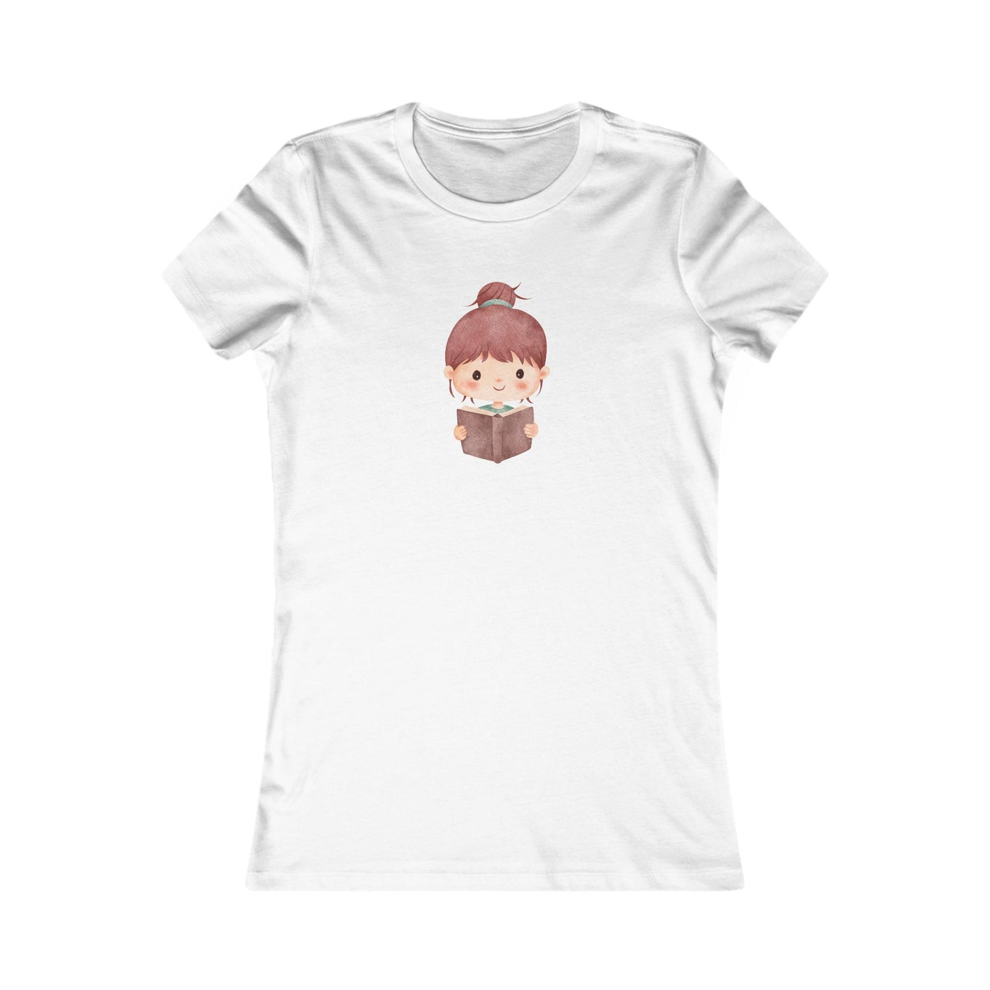 Women's Favorite Tee "Bookworm Bliss" Happy Brown-Haired Girl Reading
