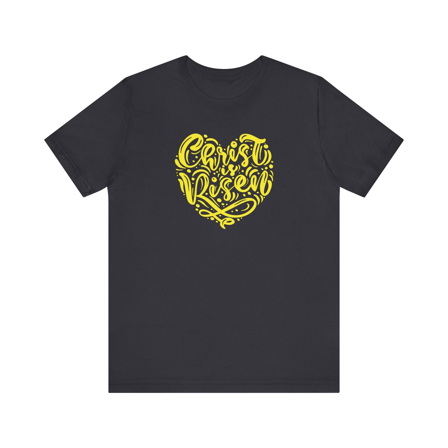 Christ is Risen Heart Shaped Yellow Print Unisex Jersey Short Sleeve Tee