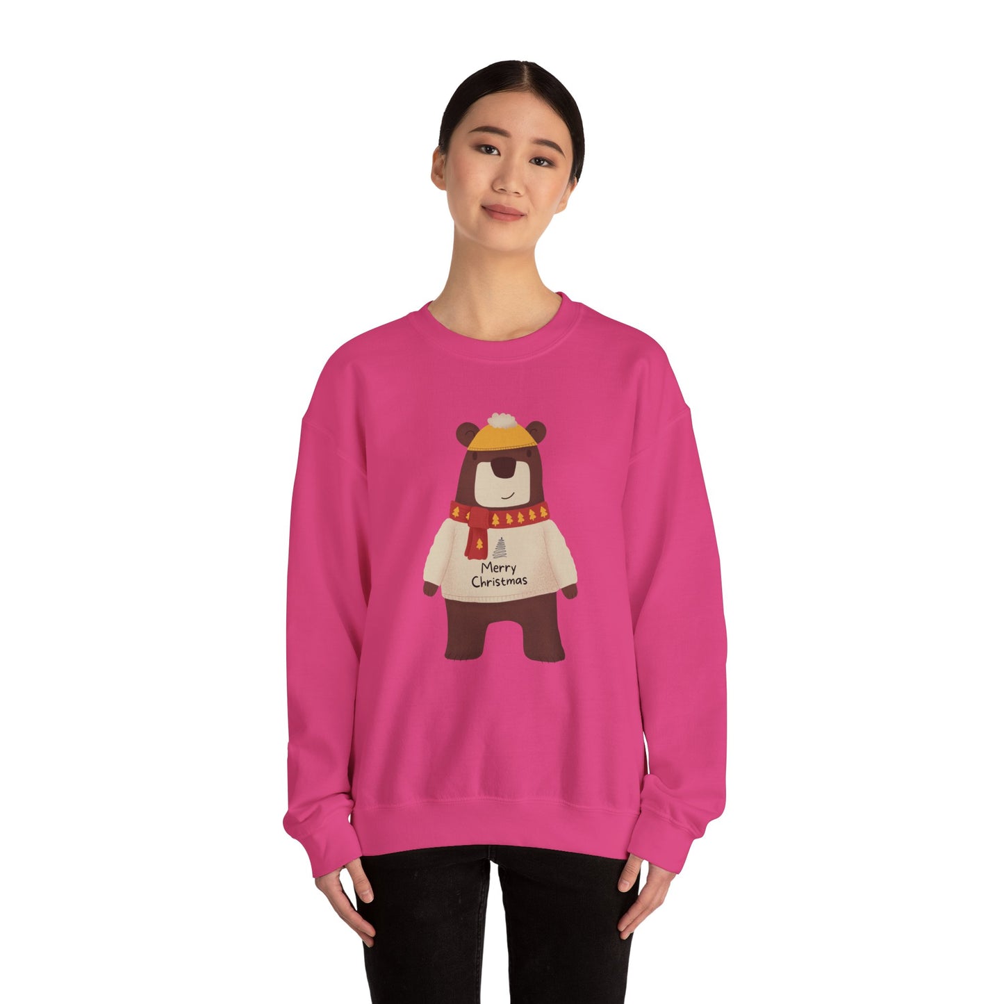 Unisex Heavy Blend Crewneck Sweatshirt Festive Bear in Sweater & Scarf ππ»β€οΈ