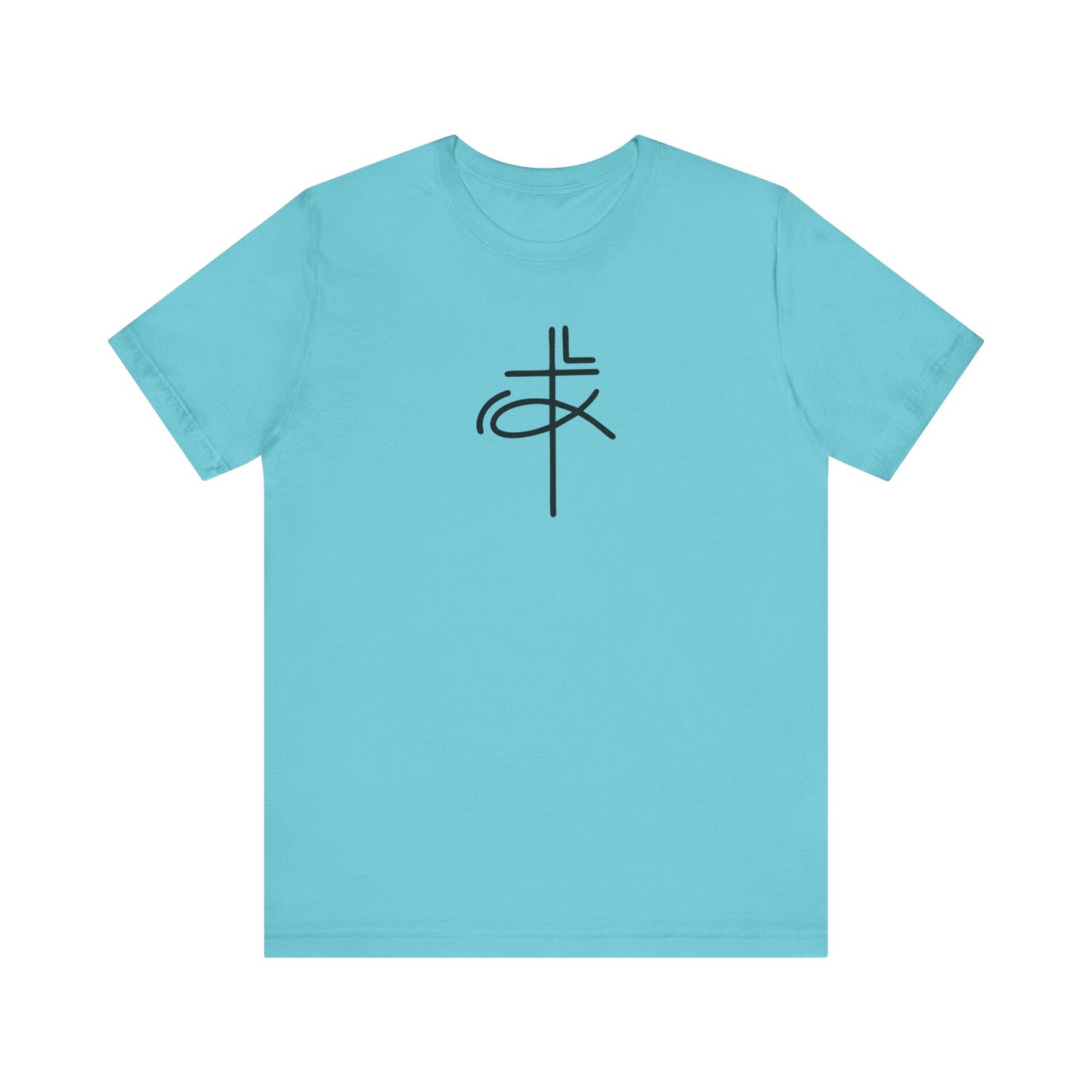 Crucifix Ichthys "Jesus Fish" Black Print Unisex Jersey Short Sleeve Tee