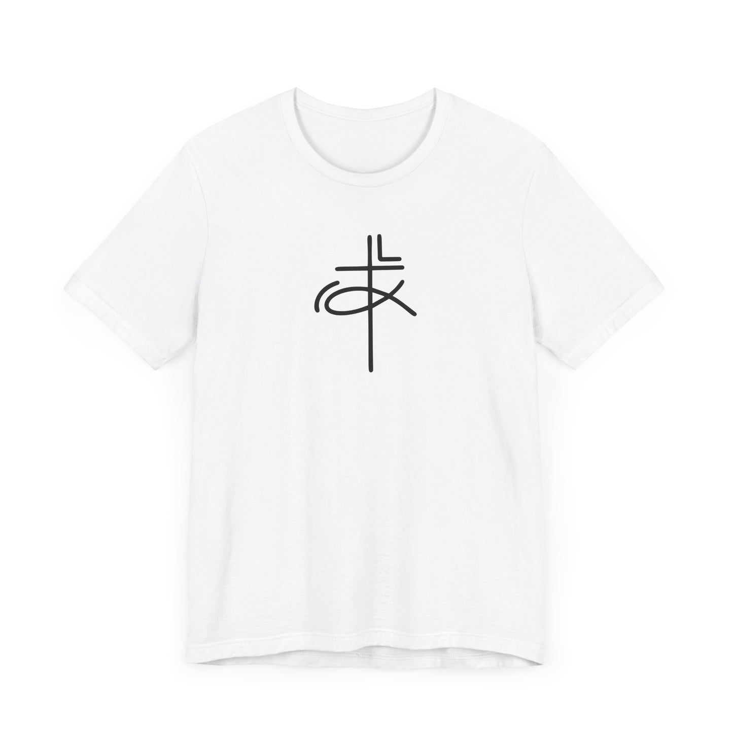 Crucifix Ichthys "Jesus Fish" Black Print Unisex Jersey Short Sleeve Tee