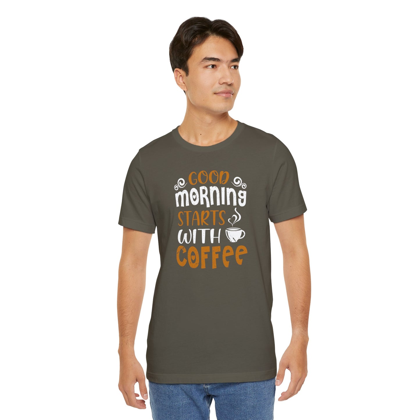 Good Morning Starts With Coffee Unisex Jersey Short Sleeve Tee