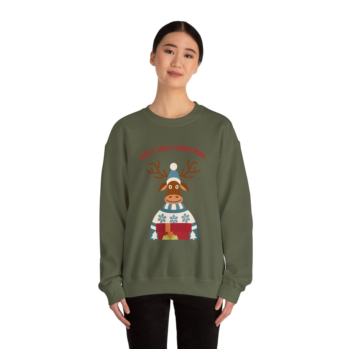 Unisex Heavy Blend Crewneck Sweatshirt Holly Jolly Christmas Reindeer ππ¦π