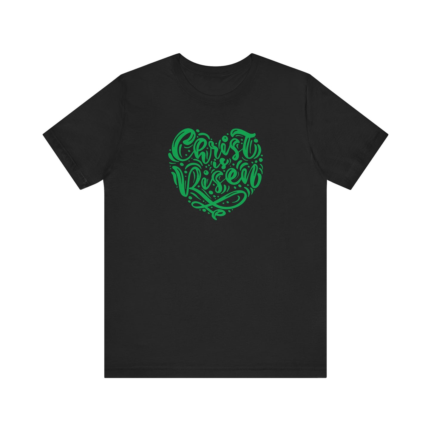 Christ is Risen Heart Shaped Green Print Unisex Jersey Short Sleeve Tee