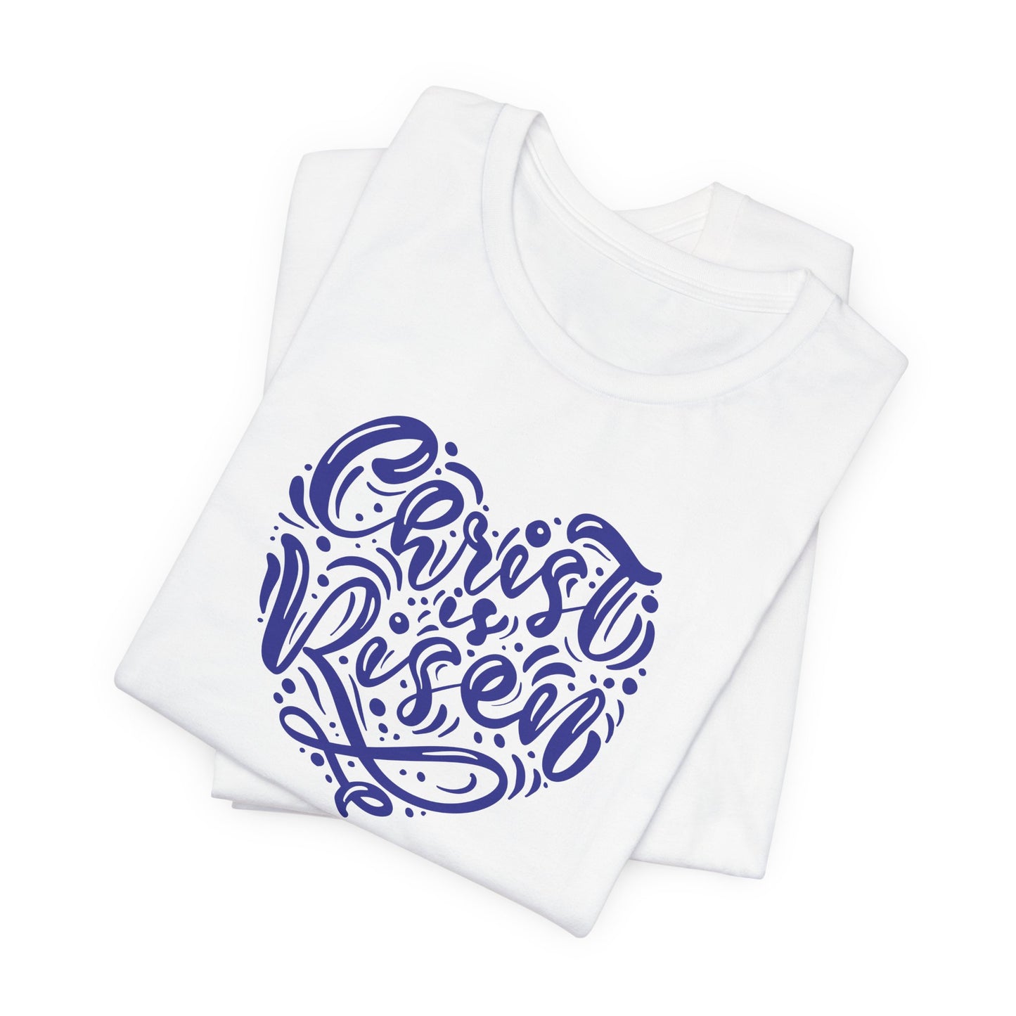 Christ is Risen Heart Shaped Navy Print Unisex Jersey Short Sleeve Tee