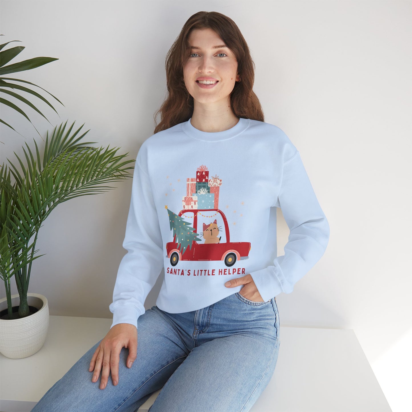 Santa's Little Helper Cat Driving πππ± Unisex Heavy Blend Crewneck Sweatshirt
