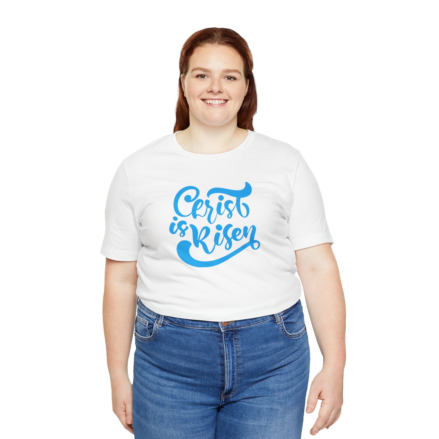 Christ is Risen Blue Print Unisex Jersey Short Sleeve Tee