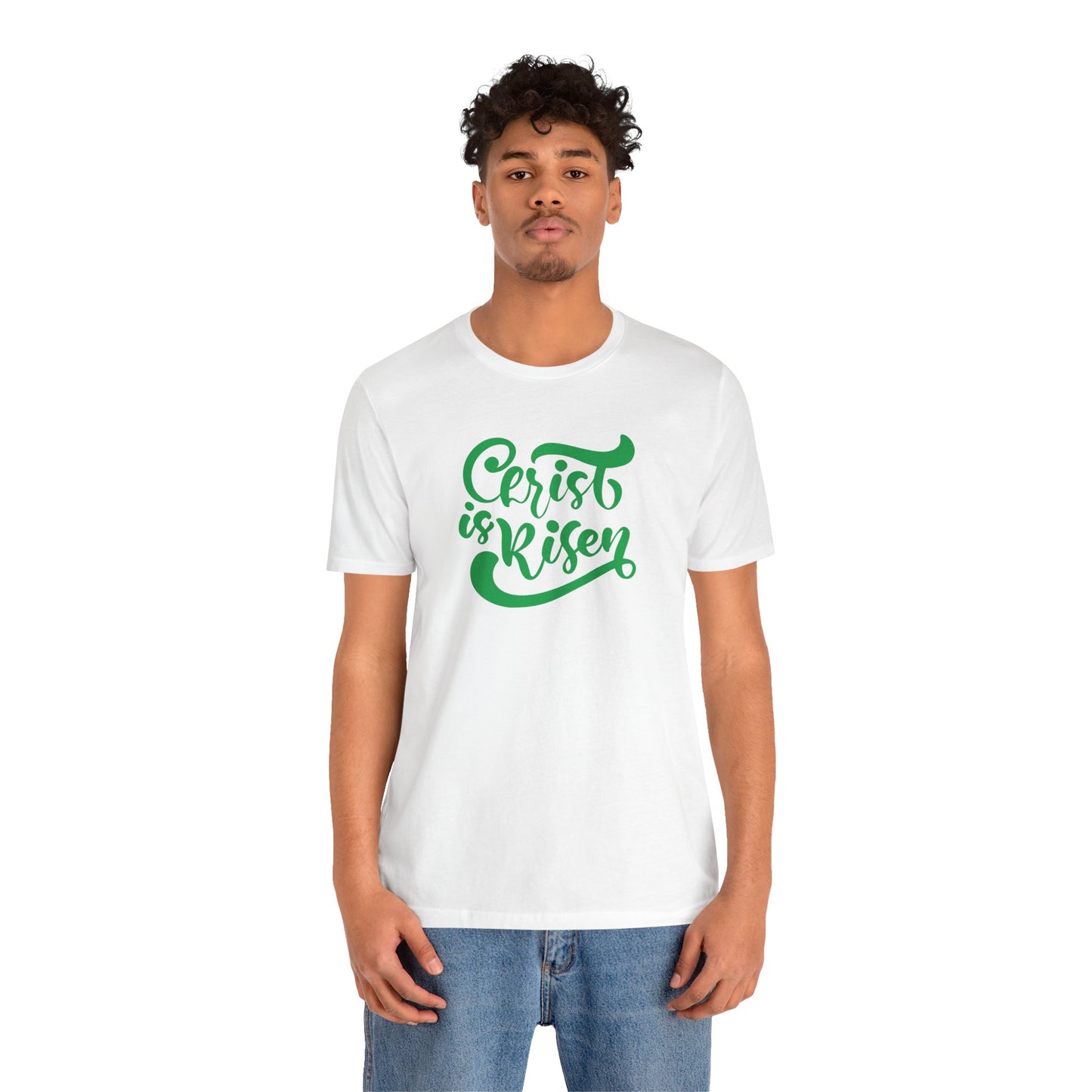 Christ is Risen Green Print Unisex Jersey Short Sleeve Tee