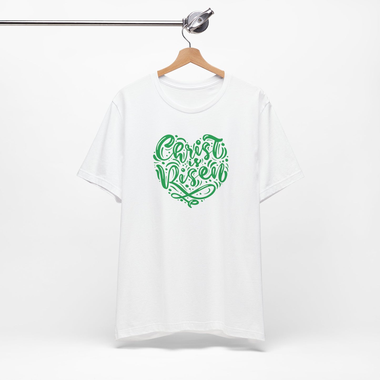 Christ is Risen Heart Shaped Green Print Unisex Jersey Short Sleeve Tee