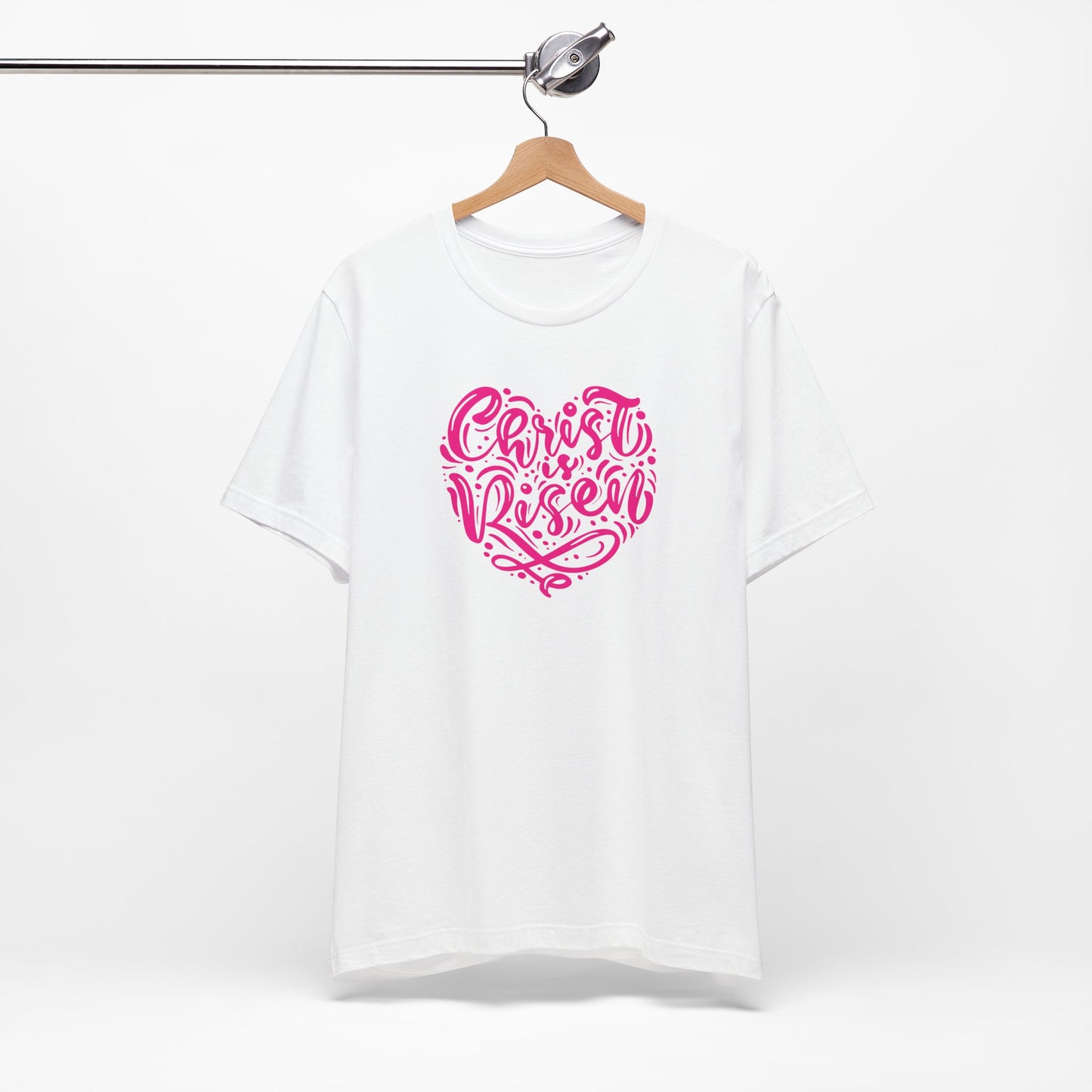 Christ is Risen Heart Shaped Pink Print Unisex Jersey Short Sleeve Tee