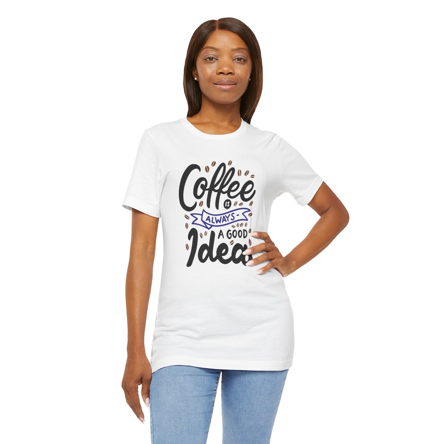 Coffee Is Always A Good Idea Navy Print Unisex Jersey Short Sleeve Tee