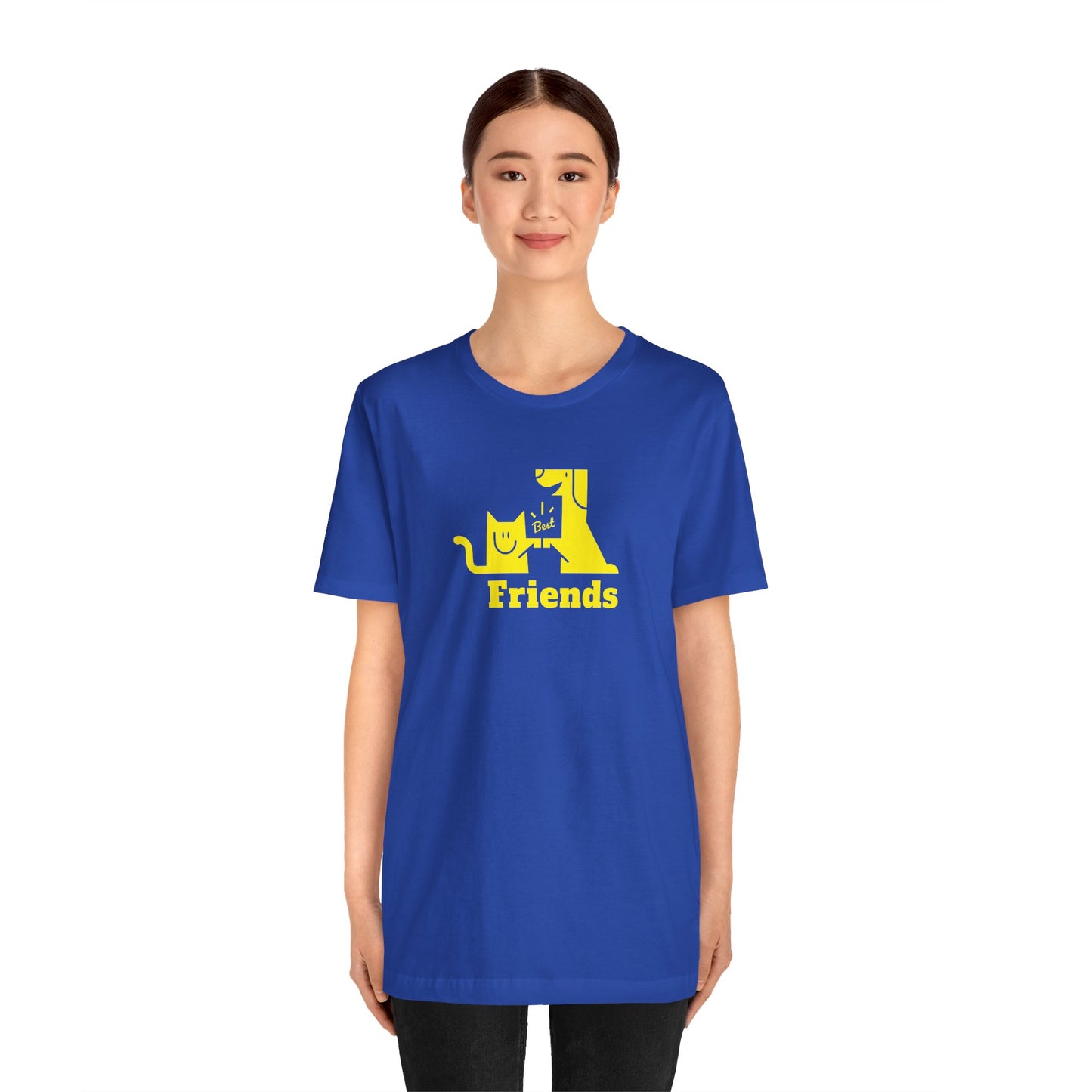 Cat & Dog Hi-5 Each Other Best Friends Yellow Print Unisex Jersey Short Sleeve Tee