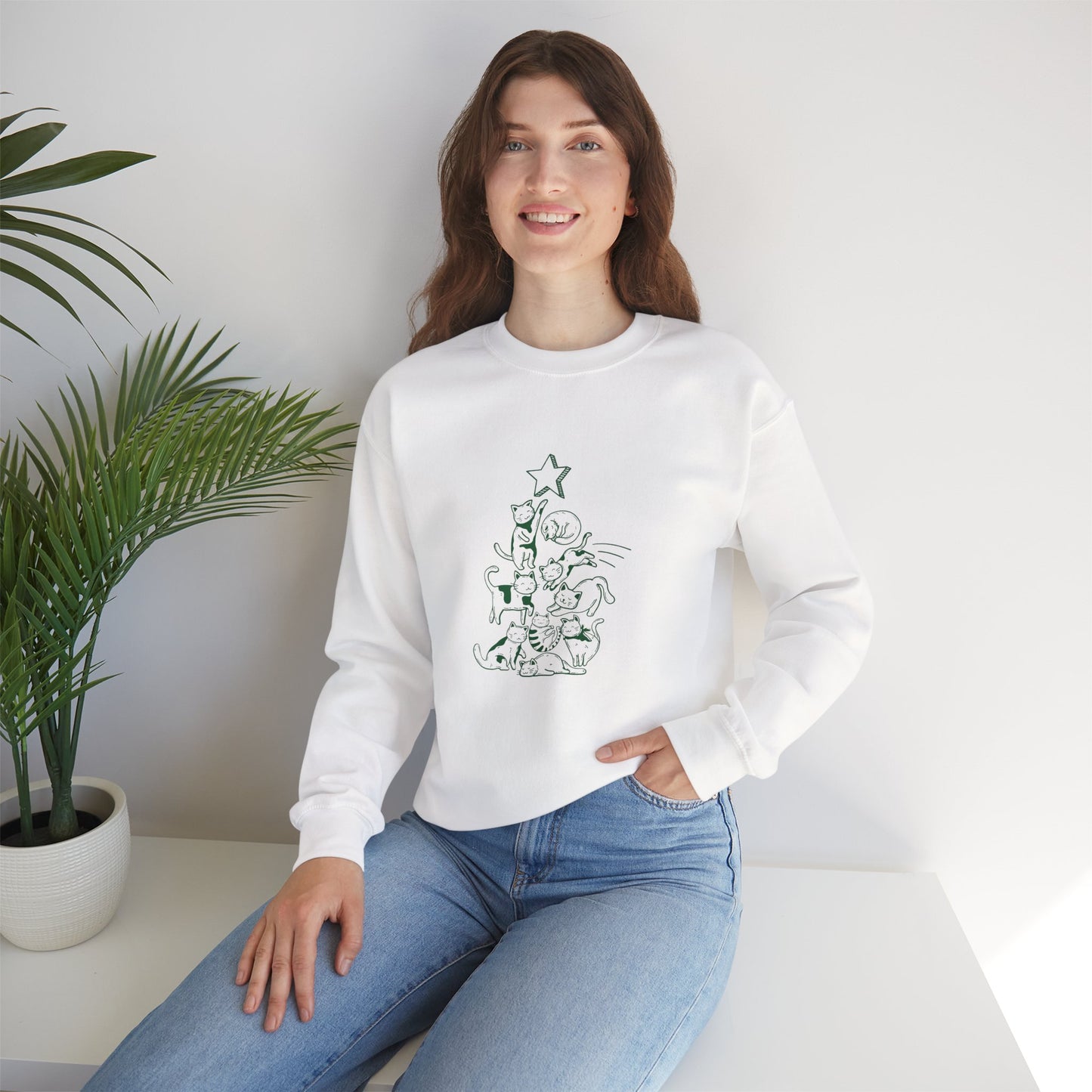 Cat Christmas Tree Design ππΎβ¨ Unisex Heavy Blend Crewneck Sweatshirt
