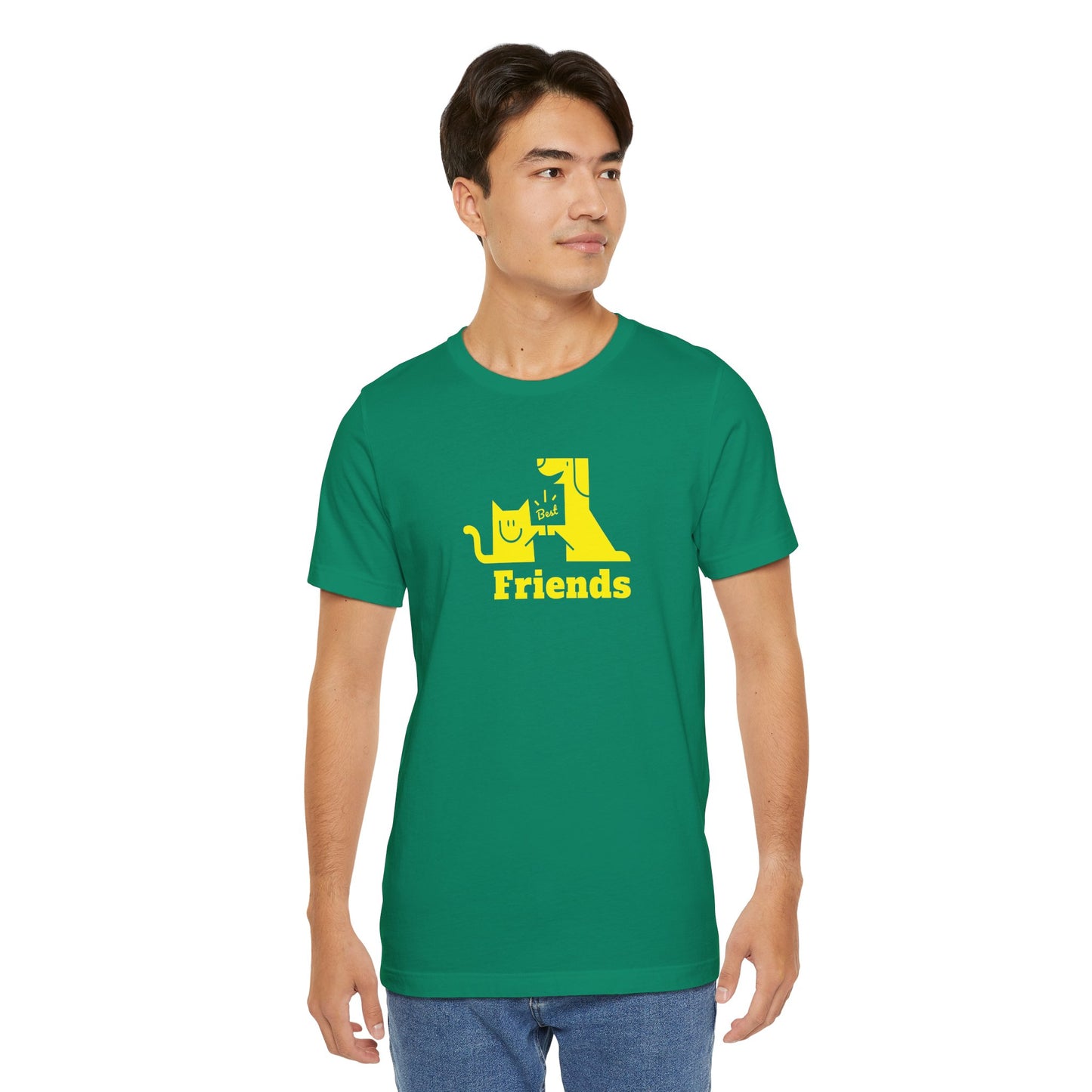 Cat & Dog Hi-5 Each Other Best Friends Yellow Print Unisex Jersey Short Sleeve Tee