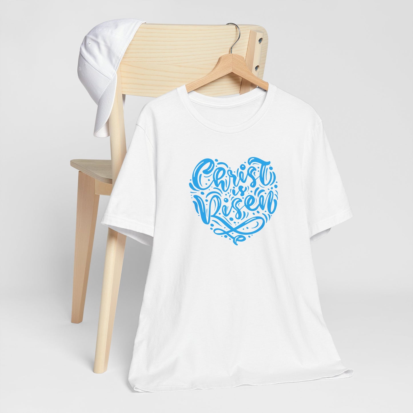 Christ is Risen Heart Shaped Blue Print Unisex Jersey Short Sleeve Tee