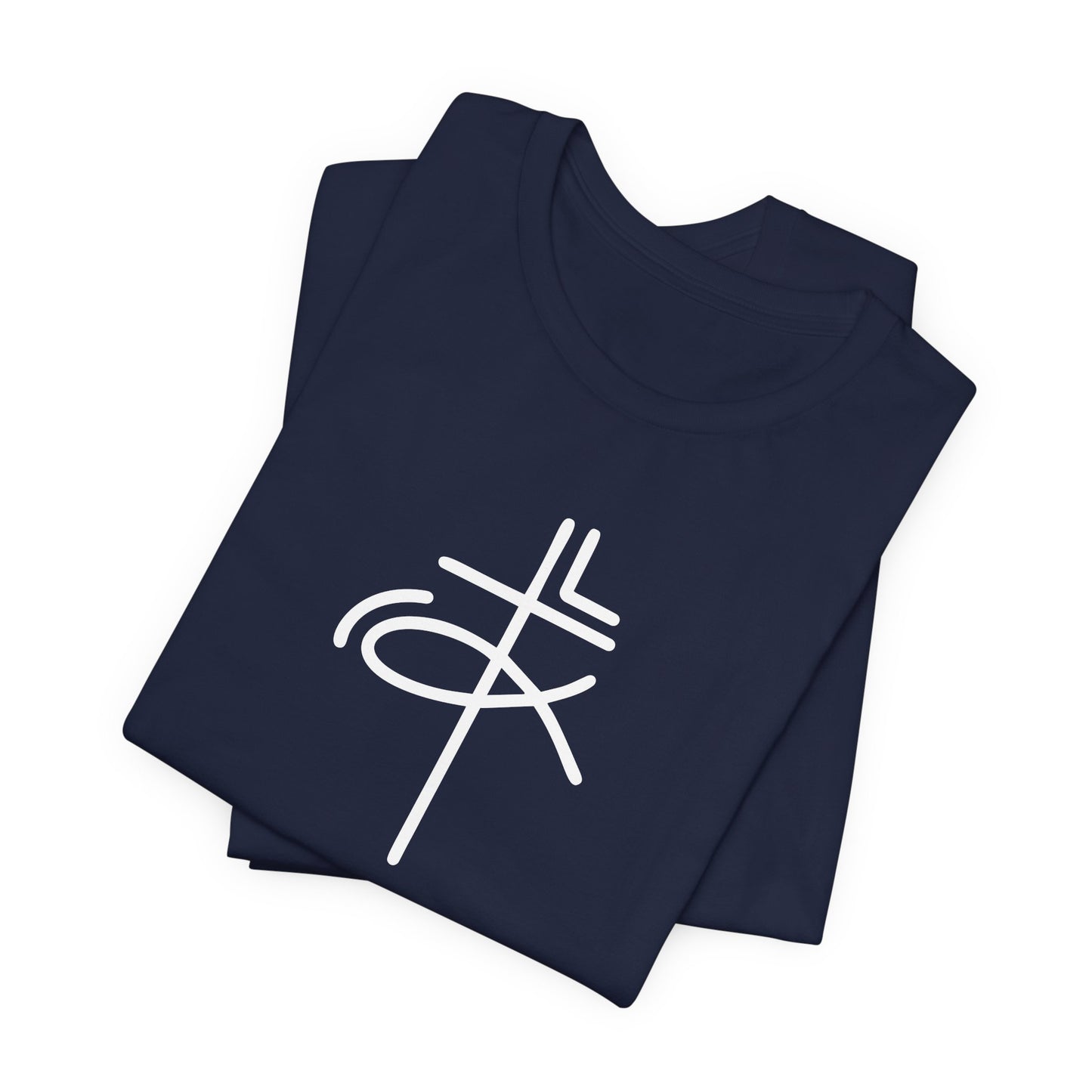 Crucifix Ichthys Jesus Fish White Print Unisex Jersey Short Sleeve Tee