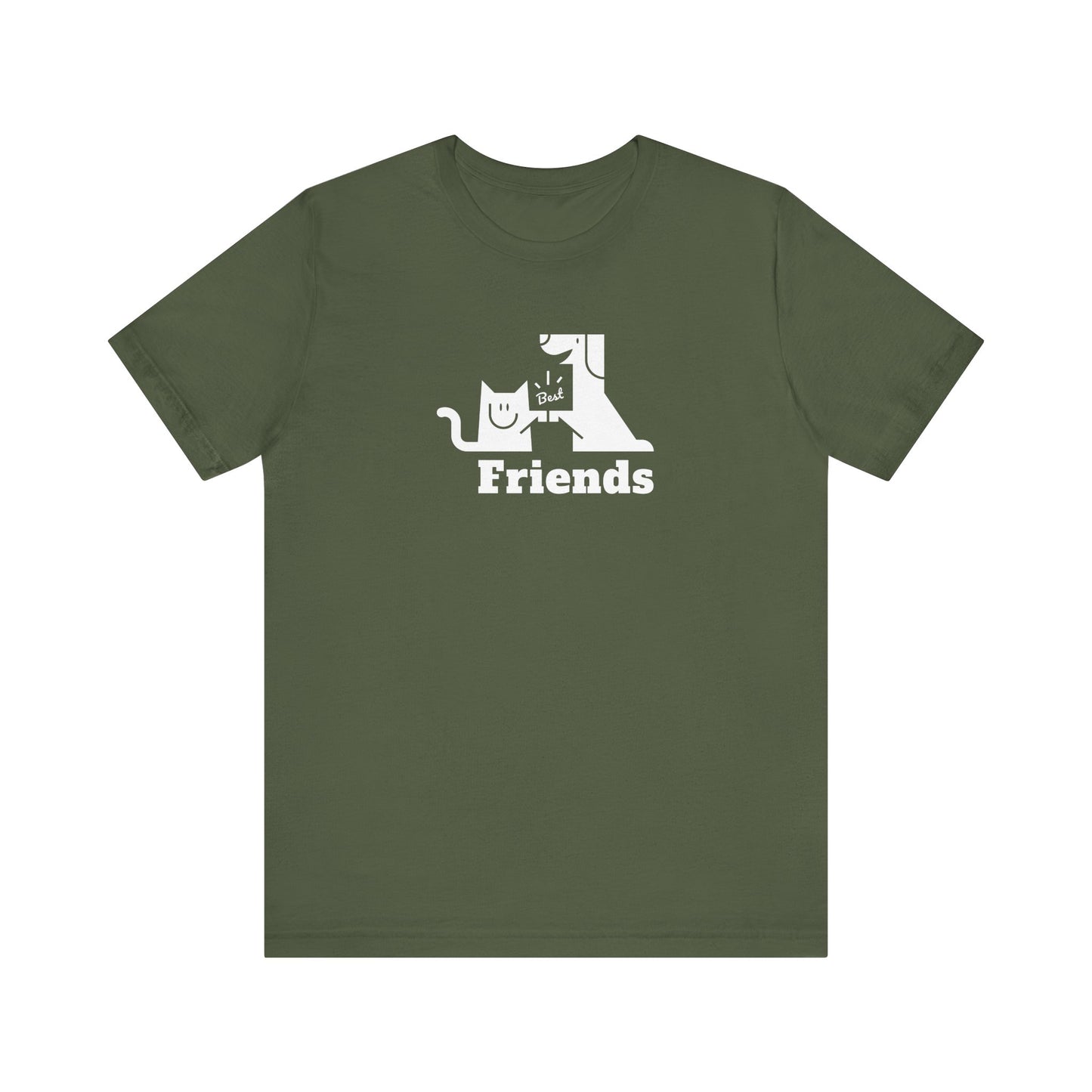 Cat & Dog Hi-5 Each Other Best Friends White Print Unisex Jersey Short Sleeve Tee