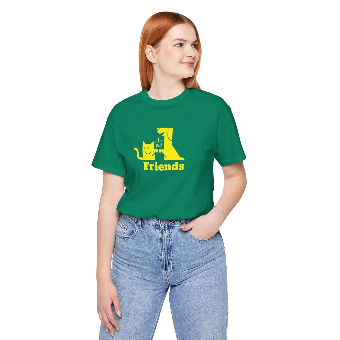 Cat & Dog Hi-5 Each Other Best Friends Yellow Print Unisex Jersey Short Sleeve Tee