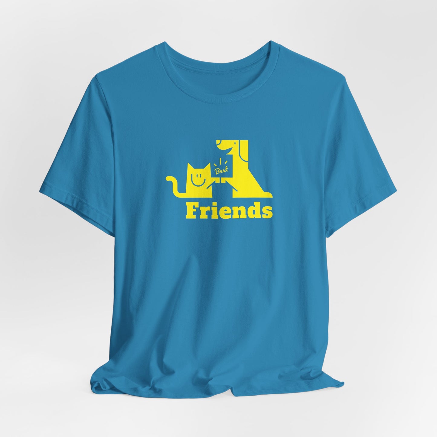 Cat & Dog Hi-5 Each Other Best Friends Yellow Print Unisex Jersey Short Sleeve Tee