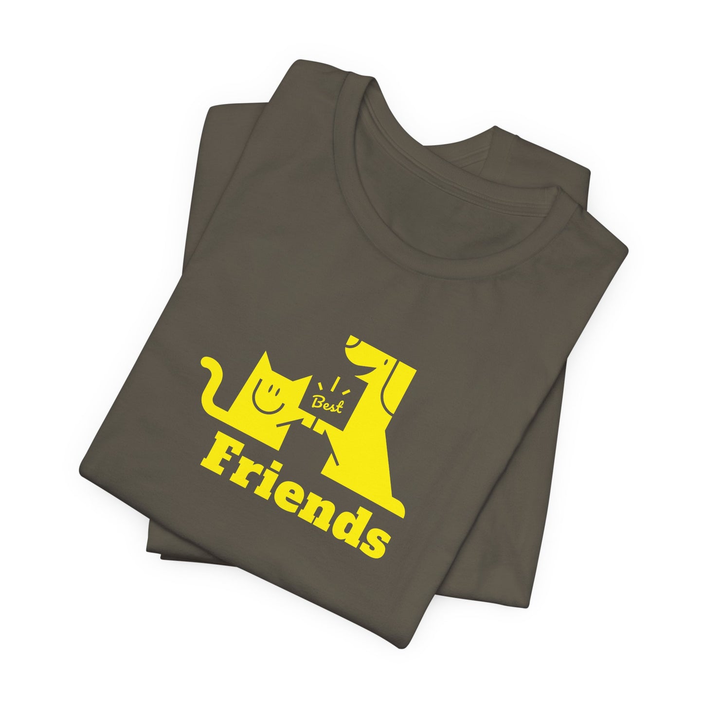 Cat & Dog Hi-5 Each Other Best Friends Yellow Print Unisex Jersey Short Sleeve Tee