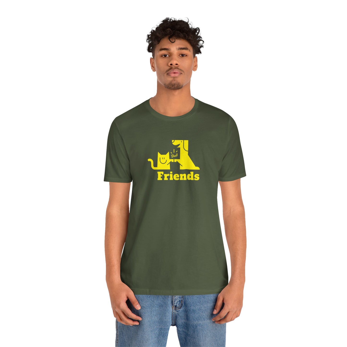 Cat & Dog Hi-5 Each Other Best Friends Yellow Print Unisex Jersey Short Sleeve Tee