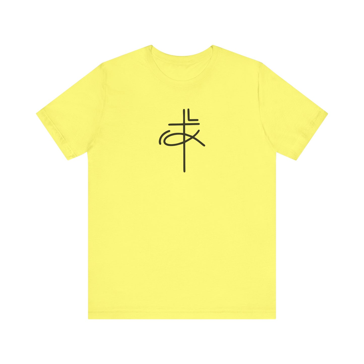 Crucifix Ichthys "Jesus Fish" Black Print Unisex Jersey Short Sleeve Tee