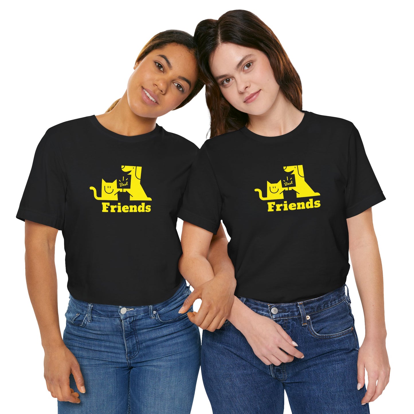 Cat & Dog Hi-5 Each Other Best Friends Yellow Print Unisex Jersey Short Sleeve Tee