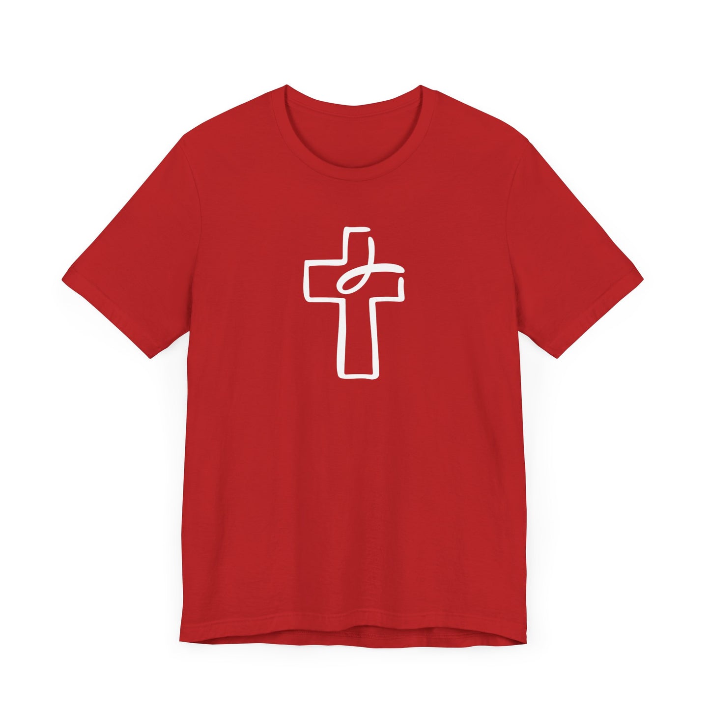 Crucifix Ichthys "Jesus Fish" White Print Unisex Jersey Short Sleeve Tee