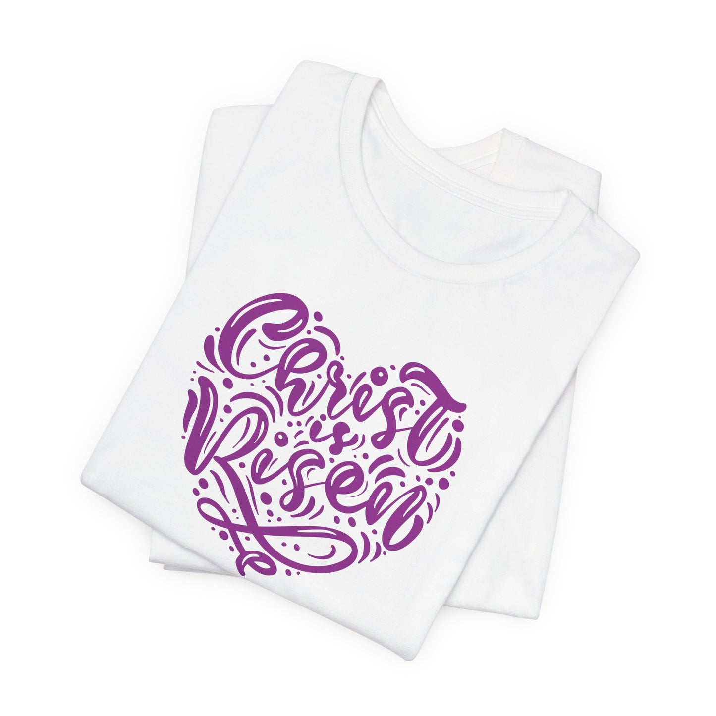 Christ is Risen Heart Shaped Purple Print Unisex Jersey Short Sleeve Tee