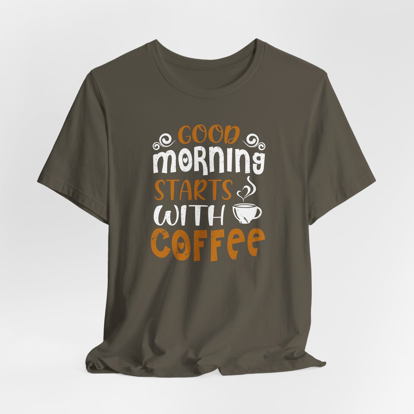 Good Morning Starts With Coffee Unisex Jersey Short Sleeve Tee