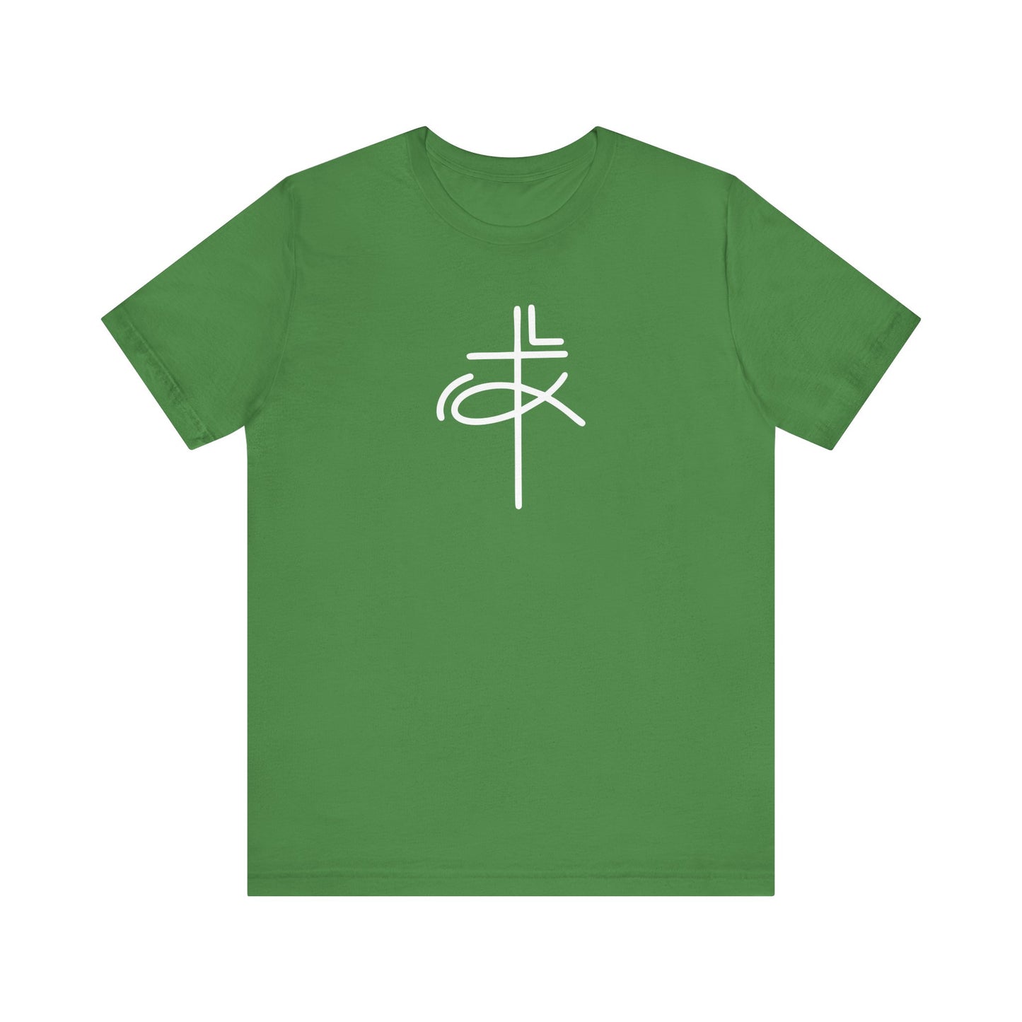 Crucifix Ichthys Jesus Fish White Print Unisex Jersey Short Sleeve Tee