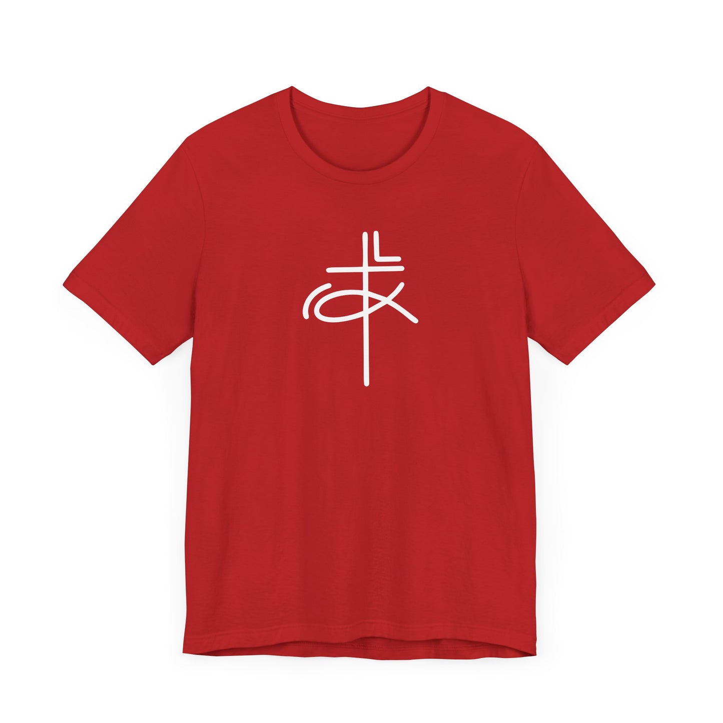 Crucifix Ichthys Jesus Fish White Print Unisex Jersey Short Sleeve Tee