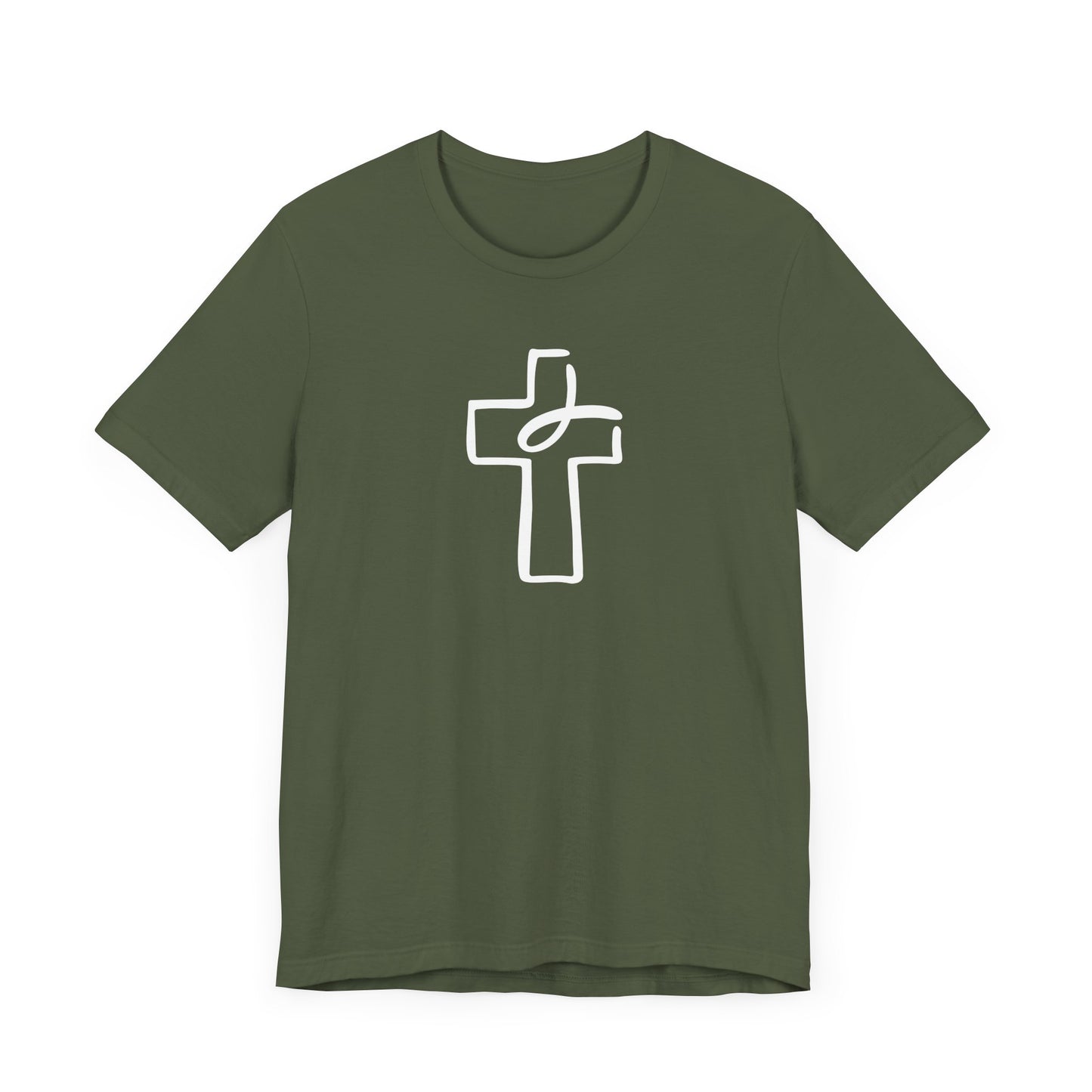 Crucifix Ichthys "Jesus Fish" White Print Unisex Jersey Short Sleeve Tee