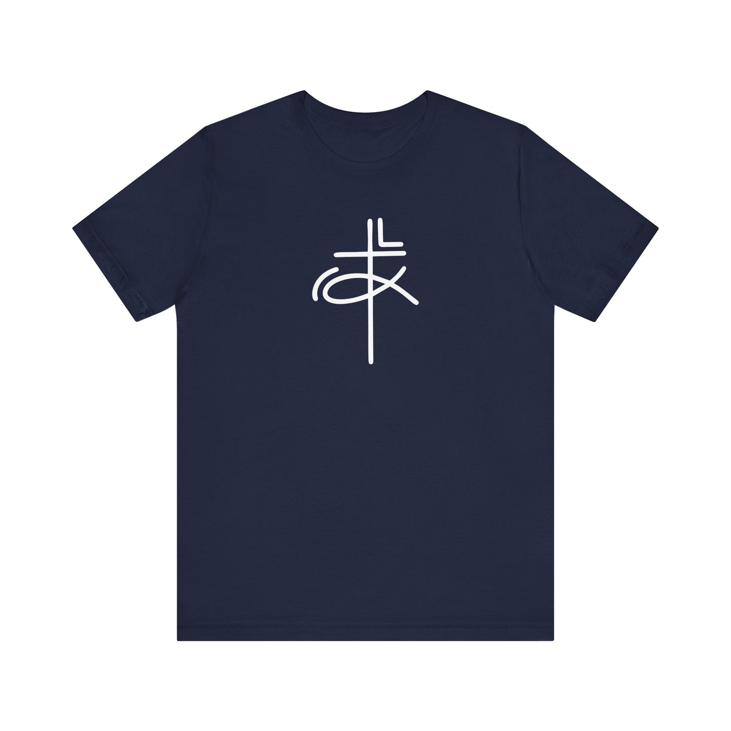 Crucifix Ichthys Jesus Fish White Print Unisex Jersey Short Sleeve Tee