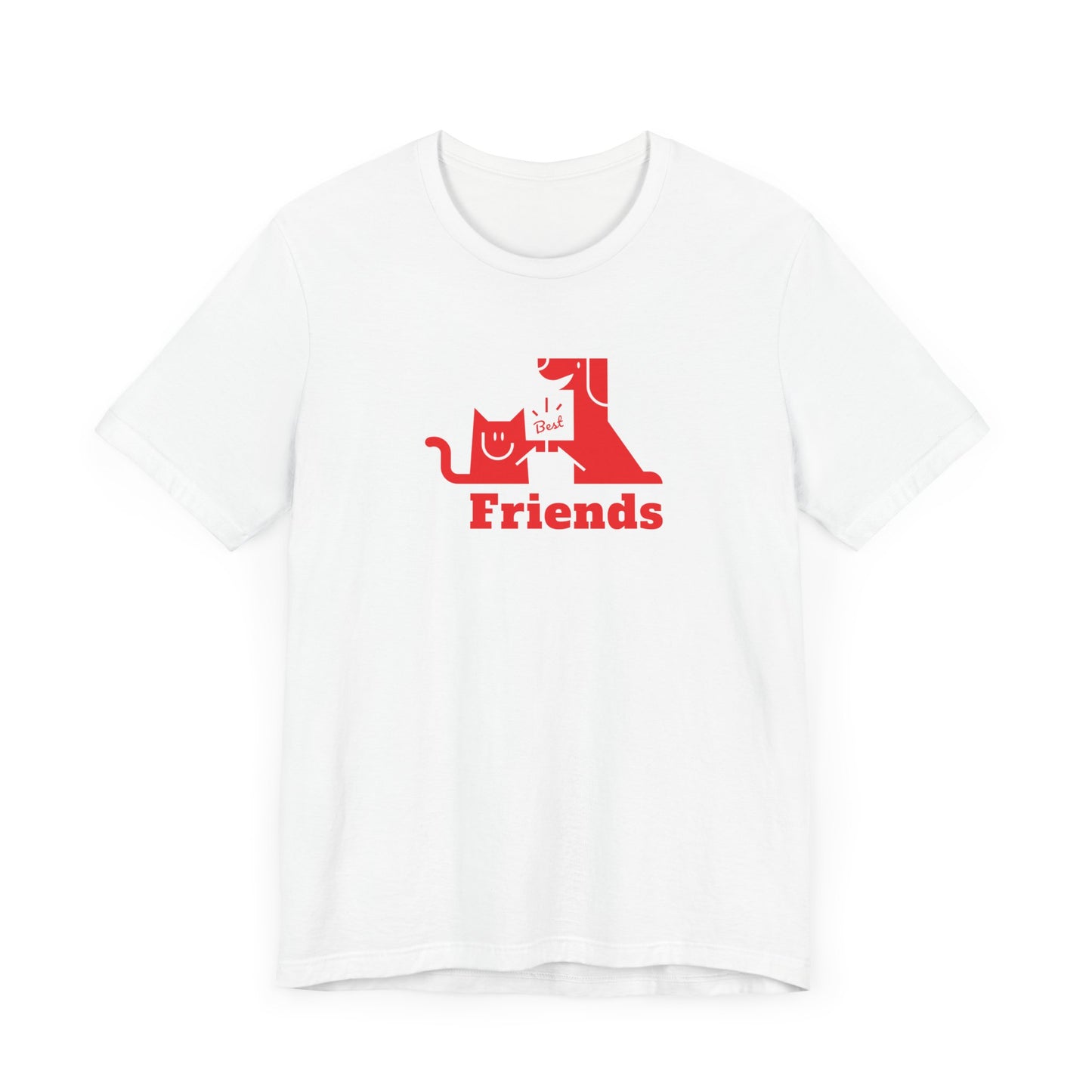 Cat & Dog Hi-5 Each Other Best Friends Red Print Unisex Jersey Short Sleeve Tee
