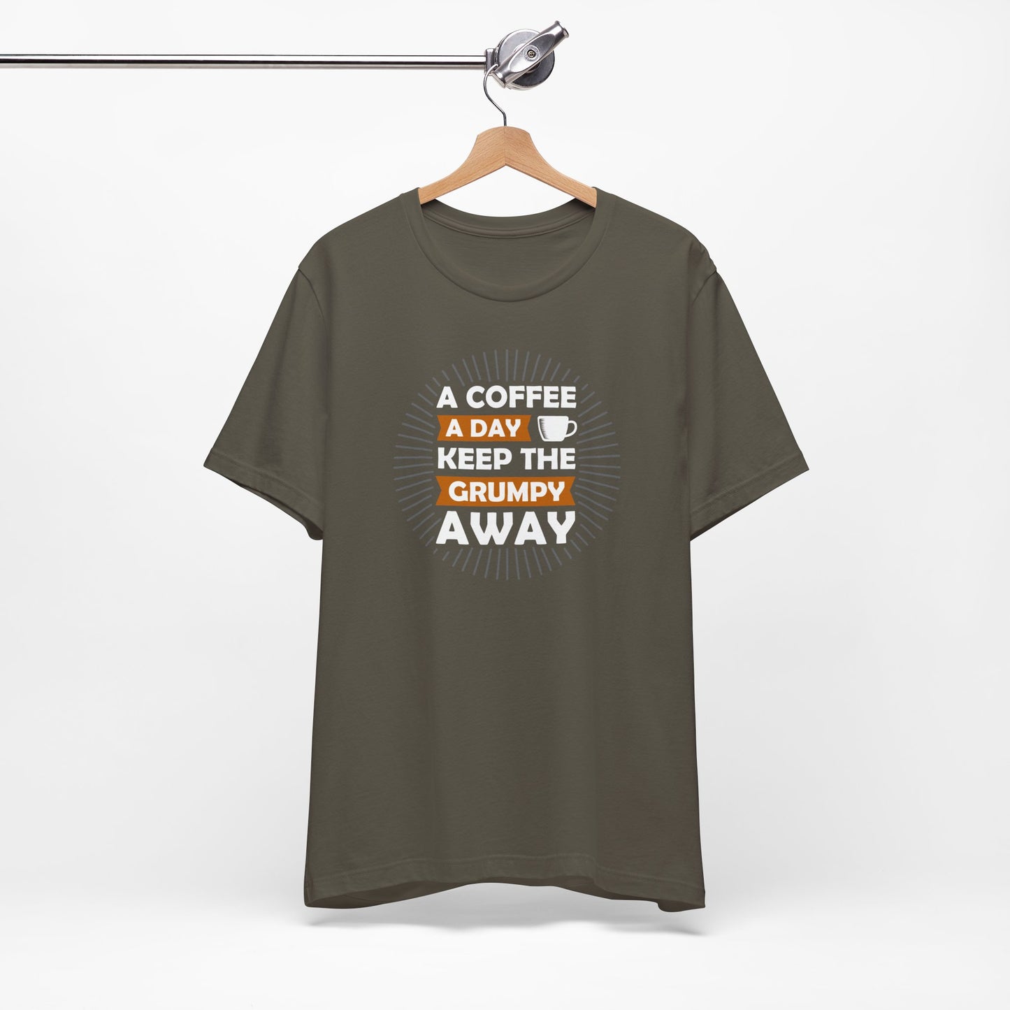 A Coffee A Day Keeps The Grumpy Away Unisex Jersey Short Sleeve Tee